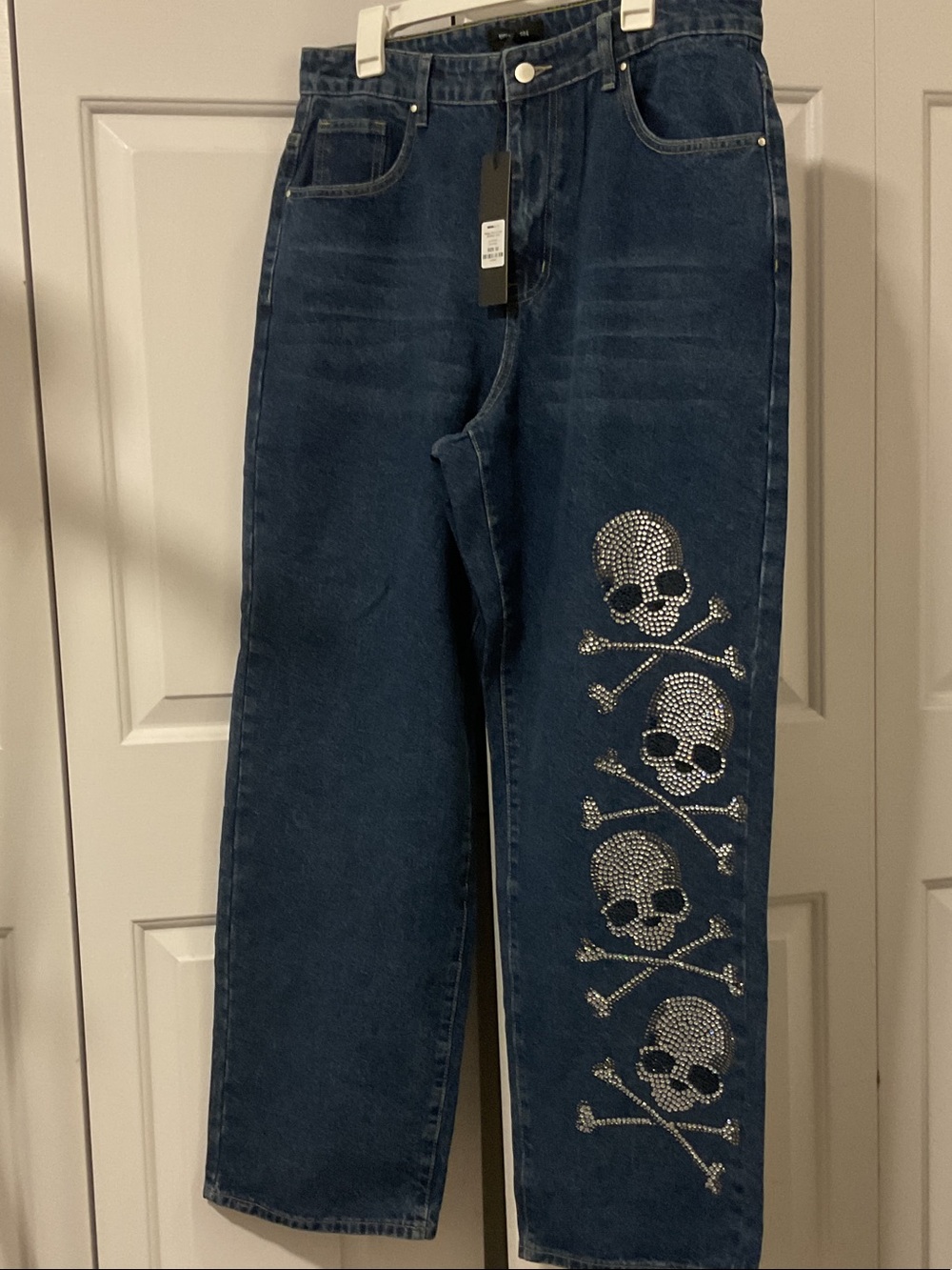 Fashion nova men rhinestone skull wide leg jeans